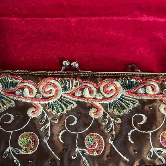 🍓VTG Y2K BOHO BROWN BEADED CLUTCH - Picture 5 of 5